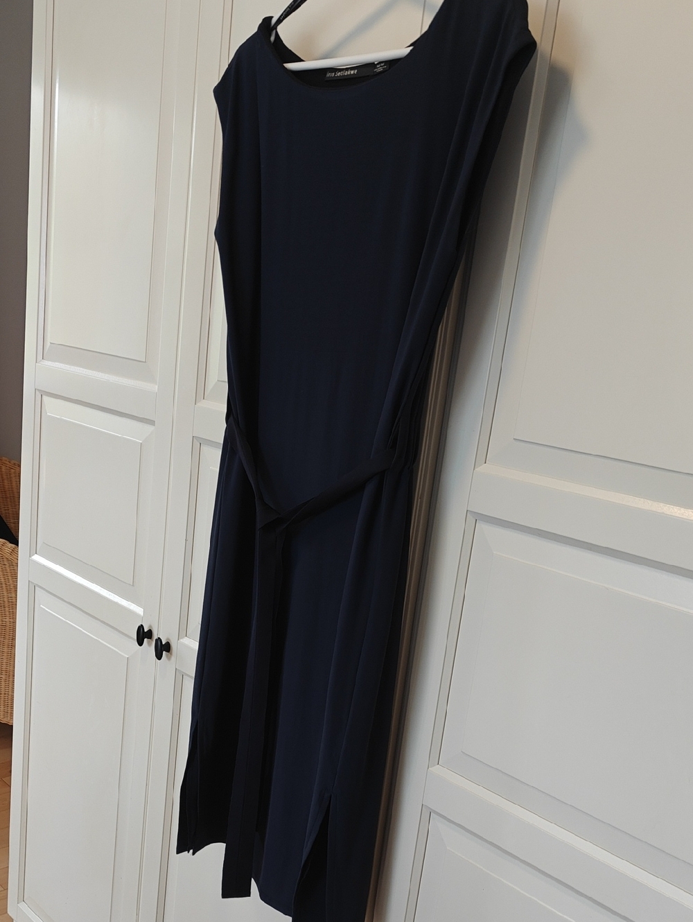 Iris Setlakwe Navy Crewneck Midi Dress with Self-Tie Ribbon